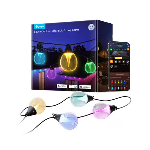 Ghirlanda luminoasa LED RGBICW Govee H7025CB1, 24 W, 24 V, 80 lm, 2700 Kelvin, IP67, Wi-Fi 2.4GHz, Bluetooth, aplicatie Govee Home, lungime 14m