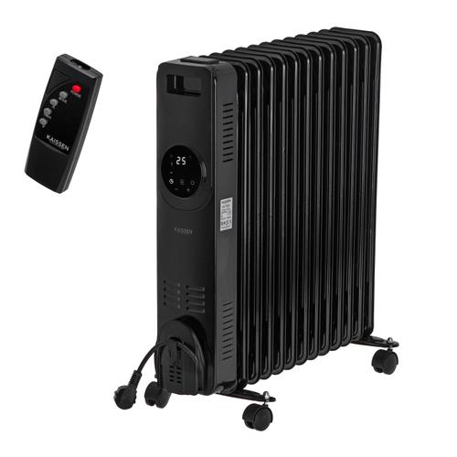 Radiator cu ulei Kaissen KA7825, 13 elementi, Afisaj LED, Telecomanda, 2500 W, trei niveluri de incalzire, 55.5x24x59.5 cm (Negru)