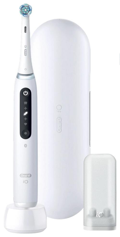 Periuta de dinti electrica Oral-B iO5 cu Tehnologie Magnetica si Micro-Vibratii, Inteligenta artificiala, Display conversational, Senzor de presiune Smart, 5 moduri, 1 capat, Trusa de calatorie (Alb)