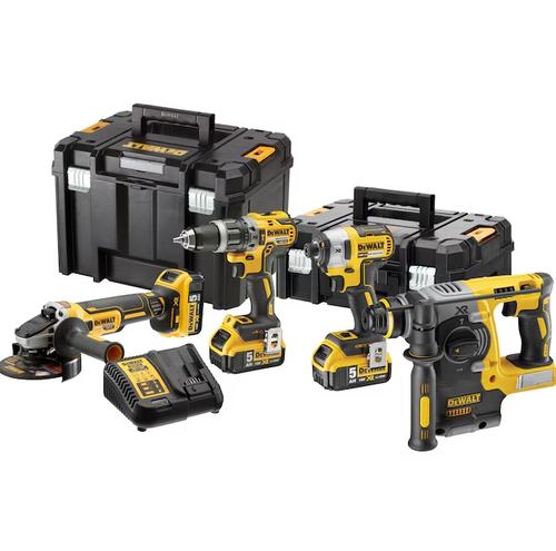 Set 4 scule DeWALT DCD796, DCF887, DCG405, DCH273, DCB184 x 3 + incarcator + TSTAK II (Negru/Galben)