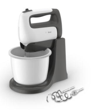 Mixer de mana cu bol TEFAL HT464138, 500 W, 5 Trepte de viteza, Functie Turbo, 2.5 L (Alb/Negru)
