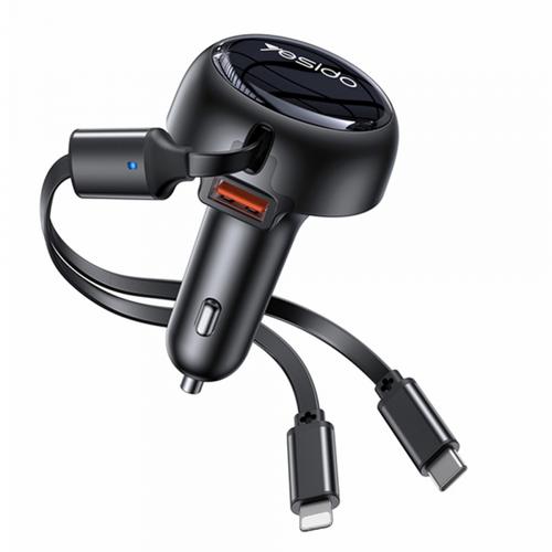 Incarcator Auto Cu Cablu USB-C / Lightning Yesido Y61, 53W, 3A, 1 x USB-A (Negru)
