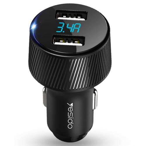 Incarcator Auto Yesido Y31 Display, 18W, 3A, 2 x USB-A (Negru)
