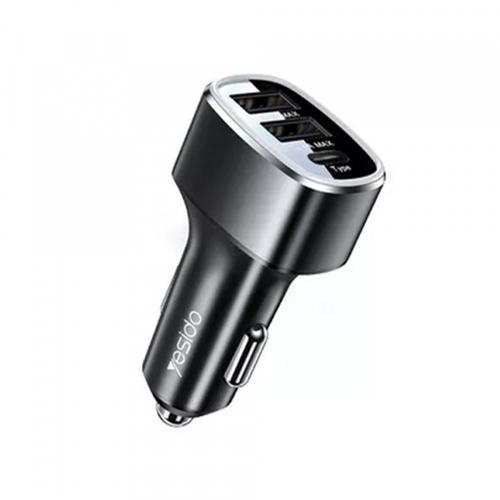 Incarcator Auto Yesido Y47, 49 W, 3A, 2 x USB-A - 1 x USB-C (Negru)