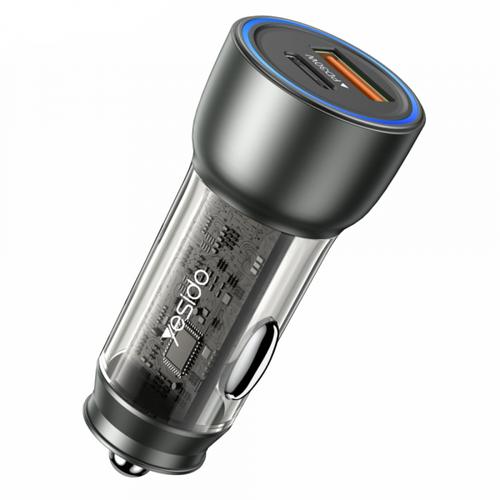 Incarcator Auto Yesido Y49, 30W, 3A, 1 x USB-A - 1 x USB-C (Gri)