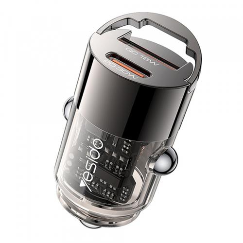 Incarcator Auto Yesido Y68, 30W, 3A, 1 x USB-A - 1 x USB-C (Negru)