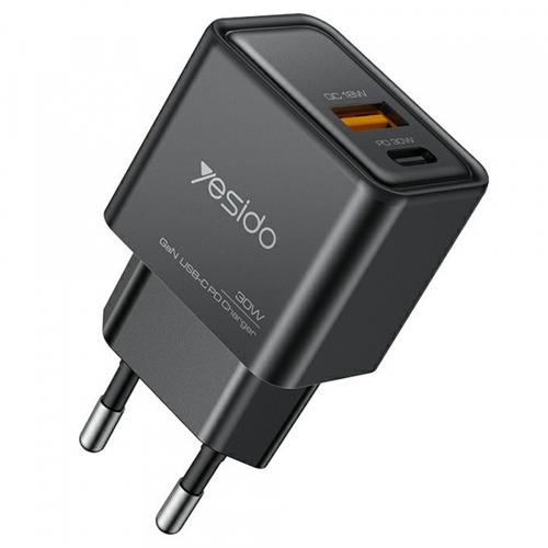 Incarcator Retea Yesido YC64, 30W, 3A, 1 x USB-A - 1 x USB-C (Negru)
