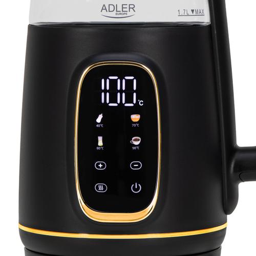 Fierbator de apa Adler AD 1305BG, 1.7 l, 2200 W, Afisaj LED, Baza pivotanta 360, Filtru calcar, 5 presetari (Negru/Auriu)