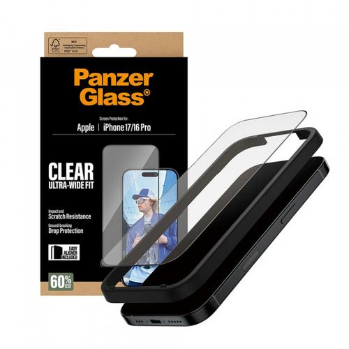 Folie de protectie Ecran PanzerGlass Ultra-Wide Fit EasyAligner pentru Apple iPhone 17 / 16 Pro, Sticla Securizata, Full Glue