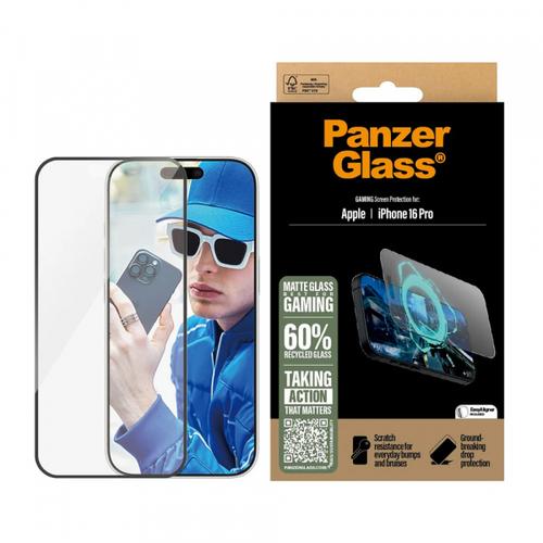 Folie de protectie Ecran Matte PanzerGlass Ultra-Wide Fit Gaming pentru Apple iPhone 16 Pro, Sticla Securizata, Full Glue