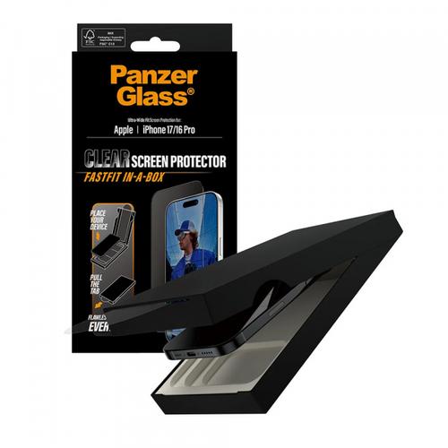 Folie de protectie Ecran PanzerGlass Ultra-Wide Fit Fastfit pentru Apple iPhone 17 / 16 Pro, Sticla Securizata, Full Glue