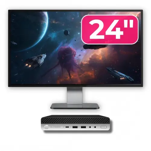 Pachet Calculator Refurbished HP EliteDesk 800 G5 Mini PC, Intel Core i5-9600 2.20 - 3.70GHz, 8GB DDR4, 256GB SSD + Monitor 24"