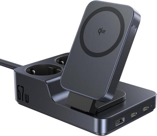 Statie incarcare Baseus Nomos ND11 6 in 1, 2x AC, 1x USB-A, 2x USB-C, Qi2 Wireless, 67W, 1.5m (Negru)