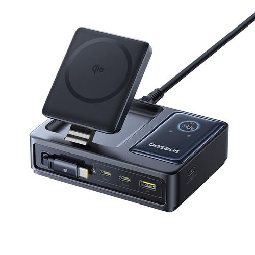 Statie de incarcare Baseus Nomos 5in1 Desktop Charger Qi2, 140W, Wireless Display Digital (Negru)