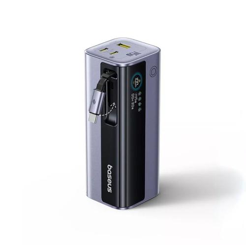 Baterie externa Baseus EnerGeek GR11, 20.000 mAh, 145W, USB, 2x USB-C, cu cablu retractabil (Gri)