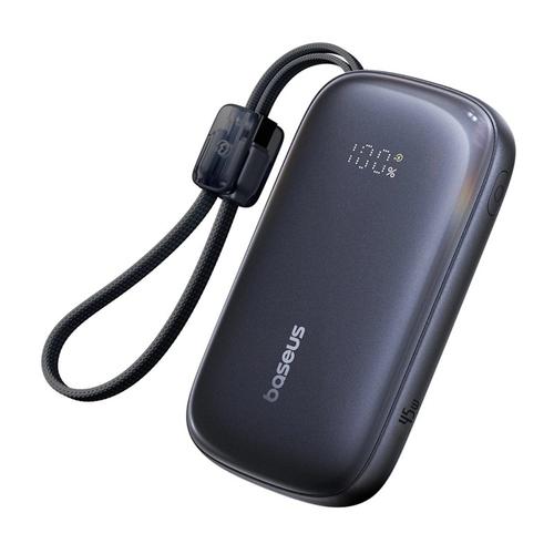 Baterie externa Baseus EnerFill FC21 Qpow 3 10.000 mAh Ultra Digital, 45W, cablu detasabil USB-C la Lightning (Negru)