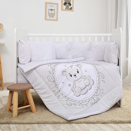 Set lenjerie 7 piese Lorelli Lily, bumbac ranforce, pentru paturi 60 x120 cm, Gri