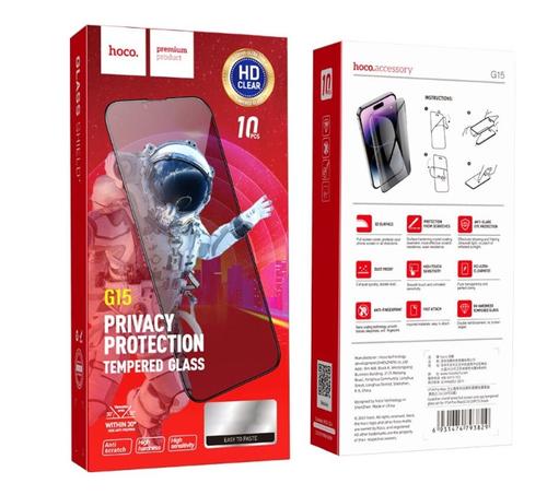 Folie de protectie Ecran Privacy HOCO G16 pentru Apple iPhone 16 / 15, Sticla Securizata, Full Glue, 5D
