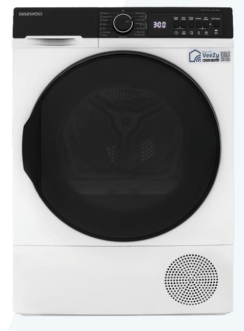 Uscator de rufe Daewoo DDR-XV9AC, Pompa de caldura, 9 kg, Clasa C, 15 programe, Extra Dry, Baby Care, Extra Silent (Alb)