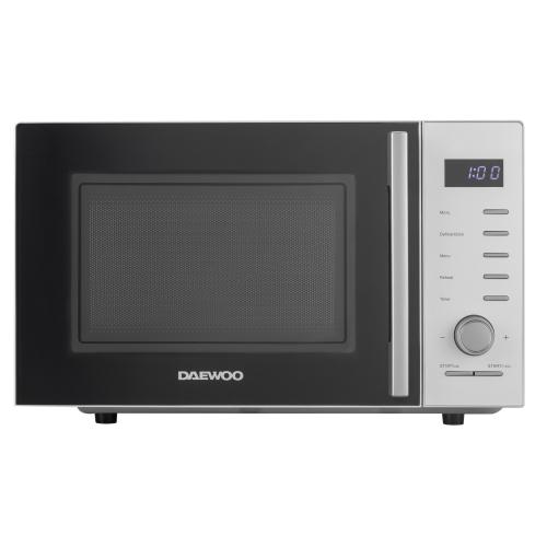 Cuptor cu microunde Daewoo KOR-25RBS, control digital, 25 litri, putere 850 W, 5 niveluri de putere, 8 retete presetate, display led alb, farfurie interioara de 28,5 cm (Argintiu)