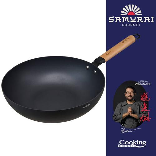 Tigaie Wok Heinner Rikito Watanabe 32x9cm, ceramica neagra, maner din lemn