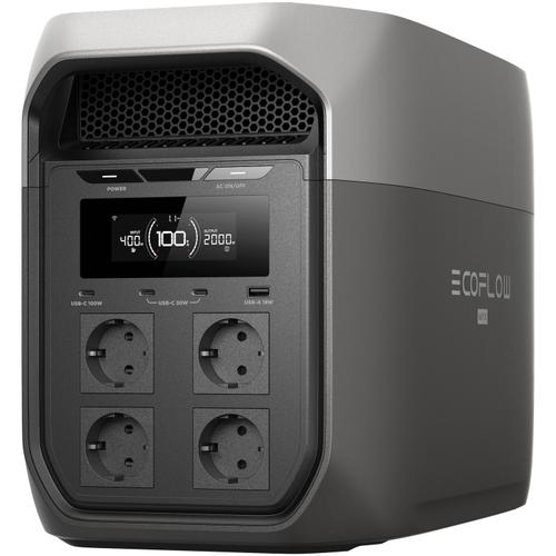 Statie de incarcare portabila solara EcoFlow Delta 3 Max, 2048Wh, 2400W, 4 prize, USB-C, USB-A, alimentare priza sau solar (Gri)
