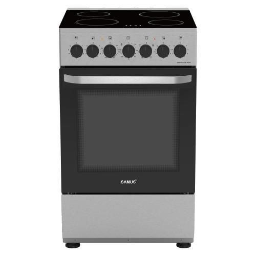 Aragaz Samus SM668VME, Electric, 4 zone de gatit vitroceramice, 60 l, Timer mecanic, Termostat reglabil, 7 functii cuptor (Inox)
