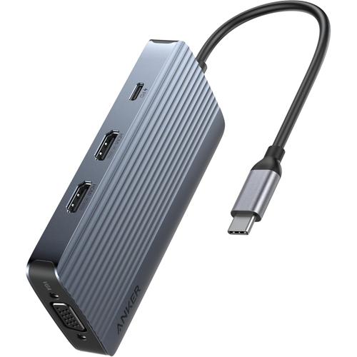 Hub Anker USB-C 8 in 1 A83790A2, USB-C Docking Station Triple Display, Transfer de date de 5Gbps, 85 W Iesire USB-C (Gri)