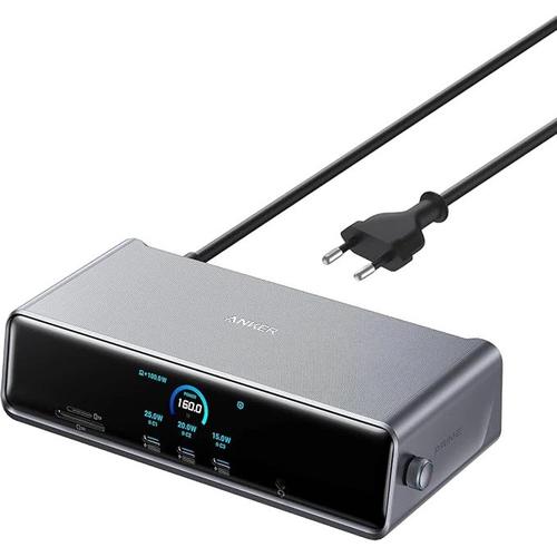 Docking Station Anker Prime 14-in-1, Triple Display, 8K DisplayLink, 140 W, Ethernet, USB-C, USB-A, HDMI, Card reader SD+microSD, compatibil cu Windows MacOS (Gri)