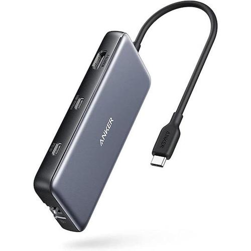 Docking Station Anker 555 8-in-1, 2 x USB-C, 2 x USB-A, HDMI 4K @60Hz, 1 x RJ-45 1 Gbps, PD 85W, conectare prin USB-C (Gri)