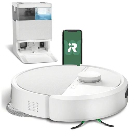 Aspirator robot iRobot Roomba Plus 405 Combo, 7000Pa, Autonomie 180 minute, Recipient praf 0.295 l, Wi-Fi, 9 programe, Navigare cu LiDAR ClearView (Alb)