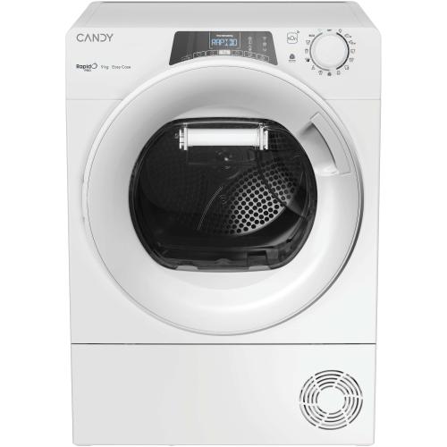 Uscator de rufe Candy Rapido RP EH9N2TE-S, Pompa de caldura, 9 kg, Clasa D, WiFi, Easy case, Senzor uscare, Antisifonare (Alb)