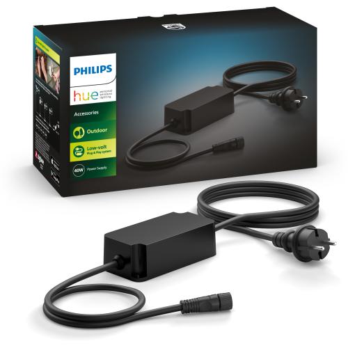 Sursa de alimentare Philips Hue, pentru exterior, 40W, 240V, IP67, cablu electric 1.5m, cablu 24V 0.6m (Negru)