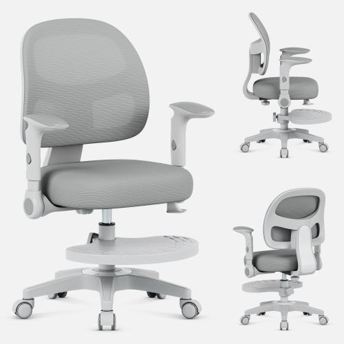 Scaun pivotant pentru copii Mark Adler Junior 5.0 Grey, Inaltime reglabila, Suport pentru picioare reglabil pe inaltime, Roti gravitationale, Spuma, Rotatie la 360 de grade, Ergonomic (Gri)