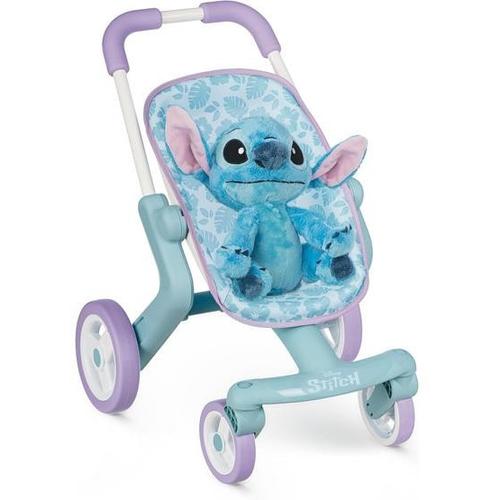 Set Carucior De Plimbare Disney Stitch + Jucarie Stitch 25 cm, Smoby, Licenta Oficiala Disney Design Original Inspirat De Desenele Animate Lilo & Stitch, Structura Metalica Stabila Pentru Siguranta, 38x49x53 cm (Albastru)