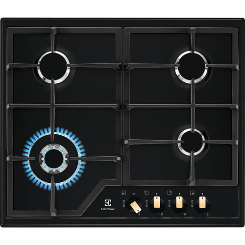 Plita incorporabila Electrolux KGS6436RK, Gaz, 4 zone de gatit, Aprindere electrica, Arzator Wok, 60 cm (Negru)
