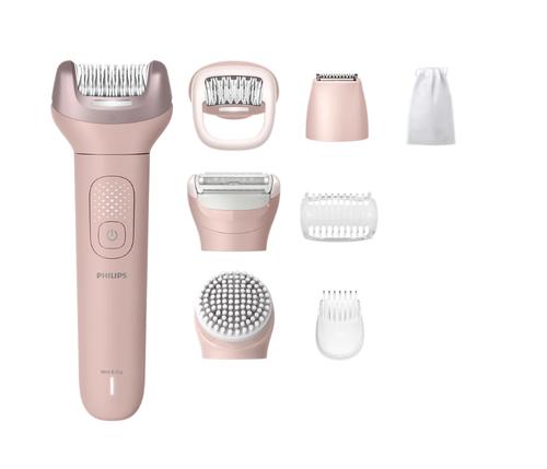 Epilator fara fir, umed si uscat Philips Seria 9000 BRE719/00, 6 accesorii, 2 viteze, husa de depozitare, 60 min autonomie (Roz)