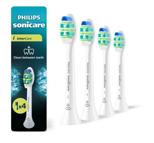 Rezerve Philips Sonicare I InterCare HX9004/87, pachet de 4 capete de periere, Standard, click-on, sincronizarea modurilor BrushSync (Alb)