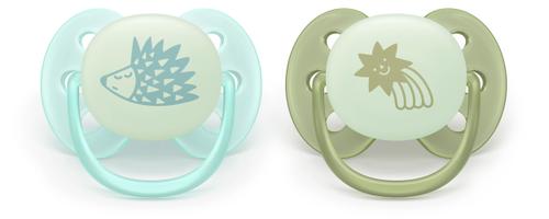 Set 2 suzete Philips Avent SCF094/01,Ultra soft ​Nighttime 0-6 luni,fosforescent, 2 buc (Verde/Albastru)
