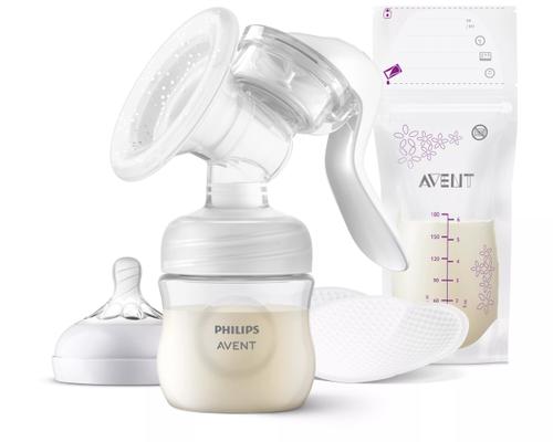 Pompa de san manuala Philips Avent SCF430/20, Tehnologie Natural Motion pentru un debit rapid de lapte, biberon 0+ luni de 125 ml, tampoane de san