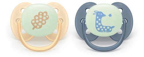Set 2 suzete Philips Avent Philips Avent  SCF094/03, Ultra soft ​Nighttime 6-18 luni, 2 buc (Galben/Gri)
