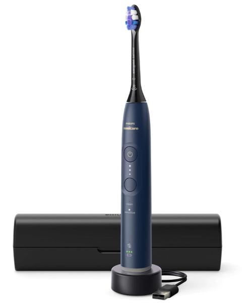 Periuta de dinti electrica Philips Sonicare HX7403/08, 62.000 miscari/minut, autonomie 21 zile, 2 moduri de periere, 3 intensitati, senzor presiune luminos, Functia BrushSync, capat de periere Sensitive, toc transport (Albastru)