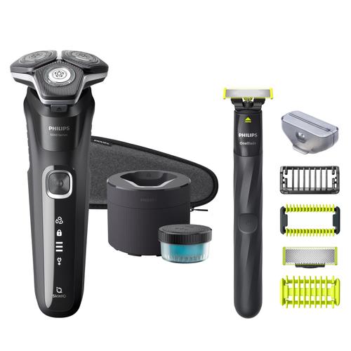 Set Aparate de Ras Philips Seria 5000 S5898/79 + ONE BLADE, Incarcare Rapida, Umed&Uscat, USB, Autonomie 1 Ora, Include Geanta de Calatorie (Negru)