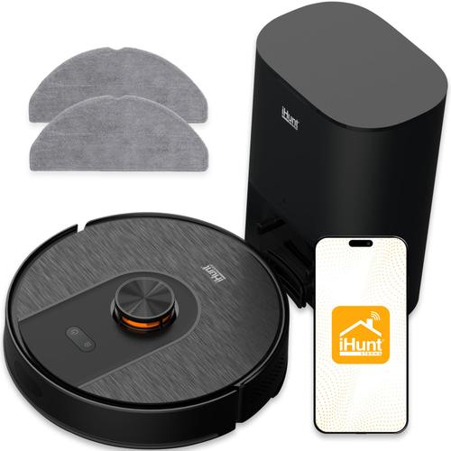 Aspirator robot cu mop iHunt BRO Robo Clean V6 AutoBase, Autonomie 120 minute, 5000 Pa, Rezervor 0.3 l, Recipient praf 0.25 l, Navigare LiDAR AI 360 (Negru)