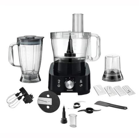 Robot de bucatarie Heinner Cookery Chef HFP-1000BK, 1000W, blender si rasnita incluse, capacitate bol 3.5L, capacitate blender 1.8L, 2 viteze + Pulse, cutit inox (Negru)