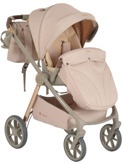 Carucior 3 in 1 Cangaroo Unique, 0 - 22 kg, Cos nou-nascut, Scaun, Scoica auto i-Size 40-87 cm, Geanta de accesorii, Bej