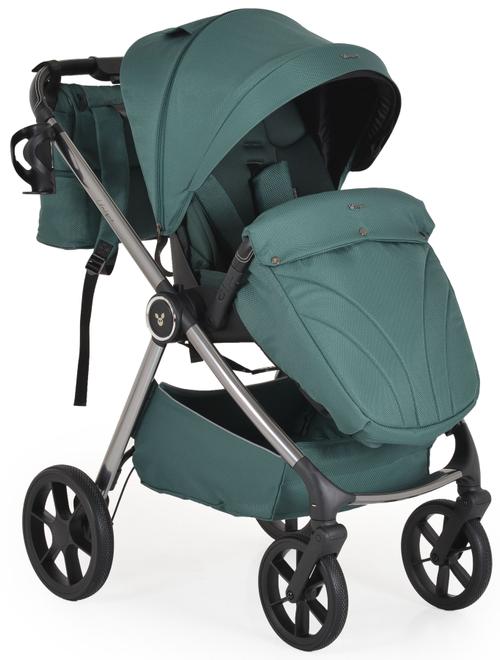 Carucior 3 in 1 Cangaroo Unique, 0 - 22 kg, Cos nou-nascut, Scaun, Scoica auto i-Size 40-87 cm, Geanta de accesorii, Verde