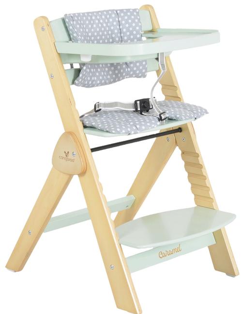 Scaun de masa din lemn Cangaroo Caramel, 6 luni +, 0- 15 kg, Maro/Verde
