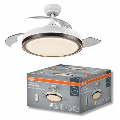 Ventilator de tavan retractabil Osram, 66W, debit aer 6460 m/h, telecomanda, Alb