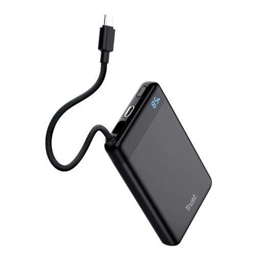 Power bank 10.000 mAh, Trust 25881, cablu USB-C 20W, dual port, ultracompact, Negru